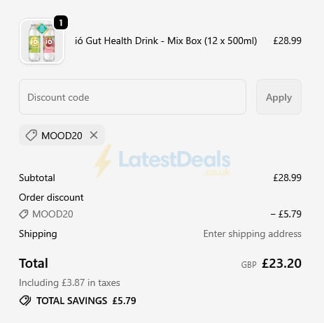 Screenshot of the ió Gut Health Drink discount code working