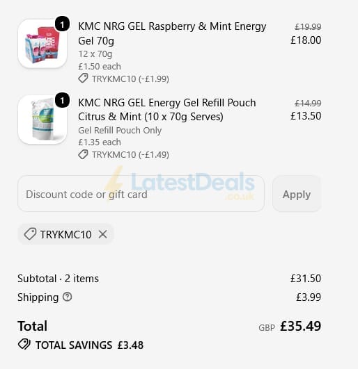 Screenshot of the Kendal Mint Co. discount code working