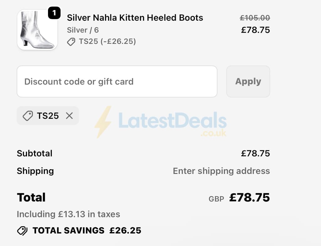 Screenshot of the Hush Puppies discount code working