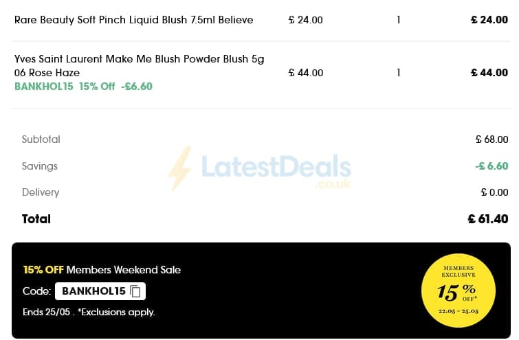 Screenshot of the Sephora discount code working