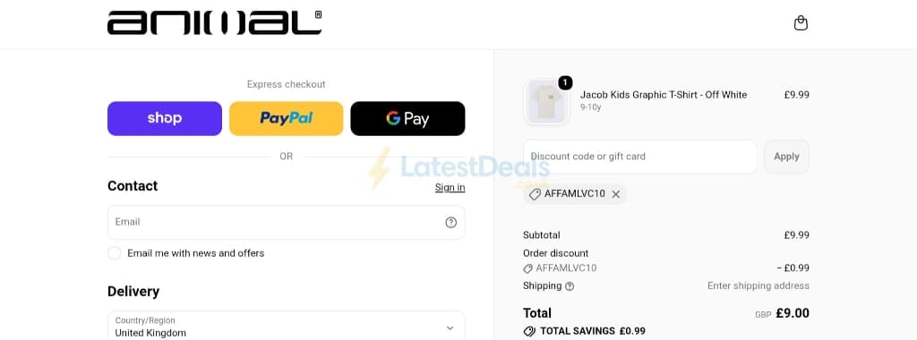 Screenshot of the Animal discount code working