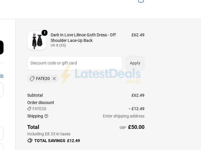 Screenshot of the Kate's Clothing discount code working