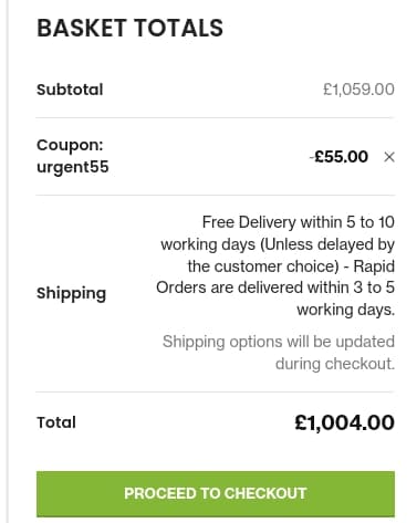 Screenshot of the PSCL Beds discount code working