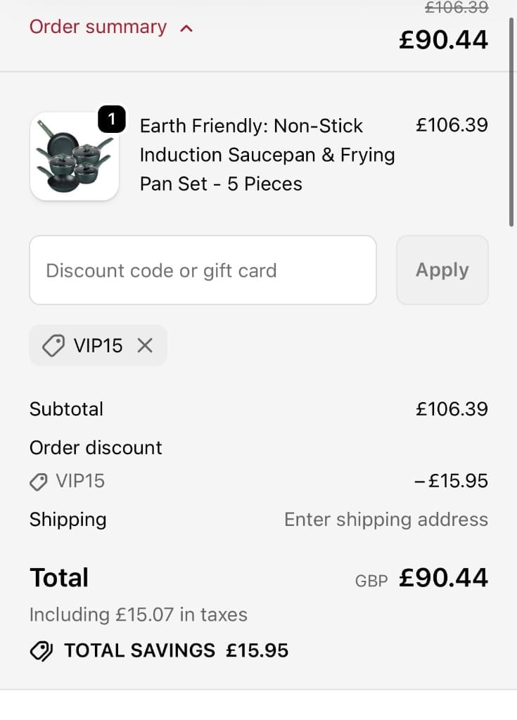Screenshot of the Prestige discount code working