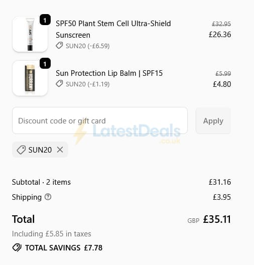 Screenshot of the MYPURE discount code working