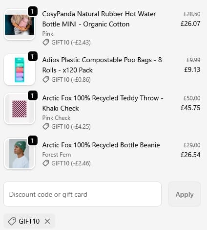 Screenshot of the Plastic Freedom discount code working