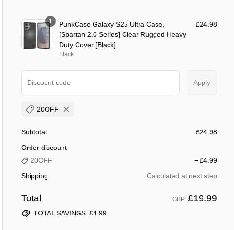 Screenshot of the Punkcases discount code working