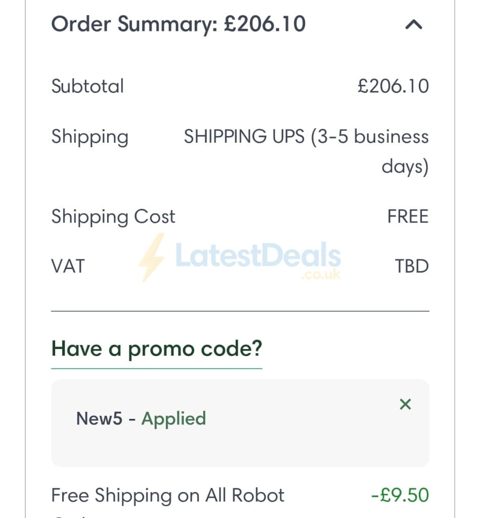 Screenshot of the iRobot discount code working