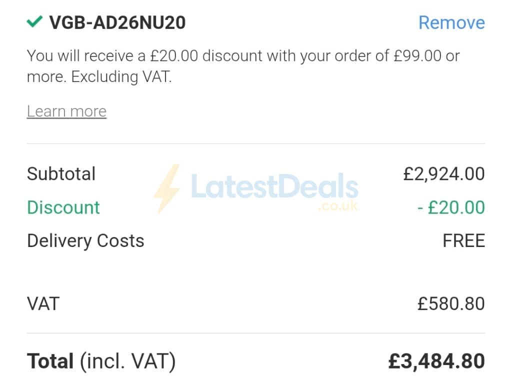 Screenshot of the Viking Direct discount code working