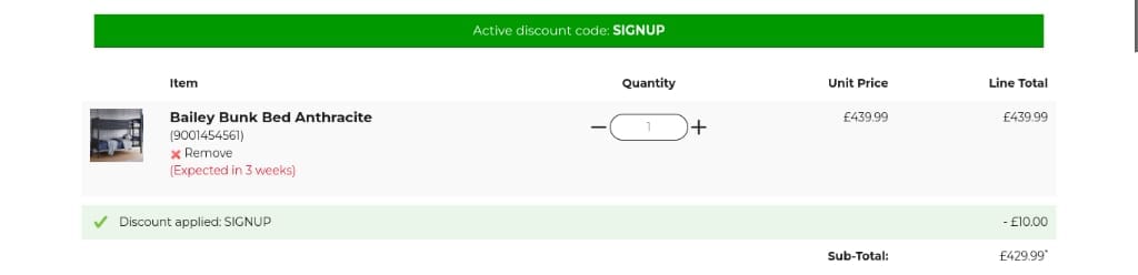 Screenshot of the Glasswells discount code working
