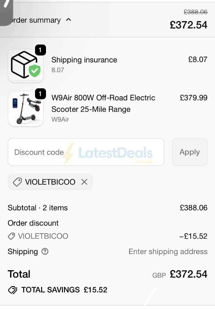 Screenshot of the IHoverBoard discount code working