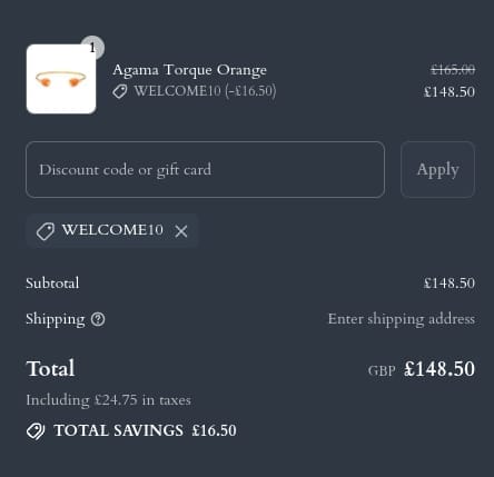 Screenshot of the Halcyon Days discount code working