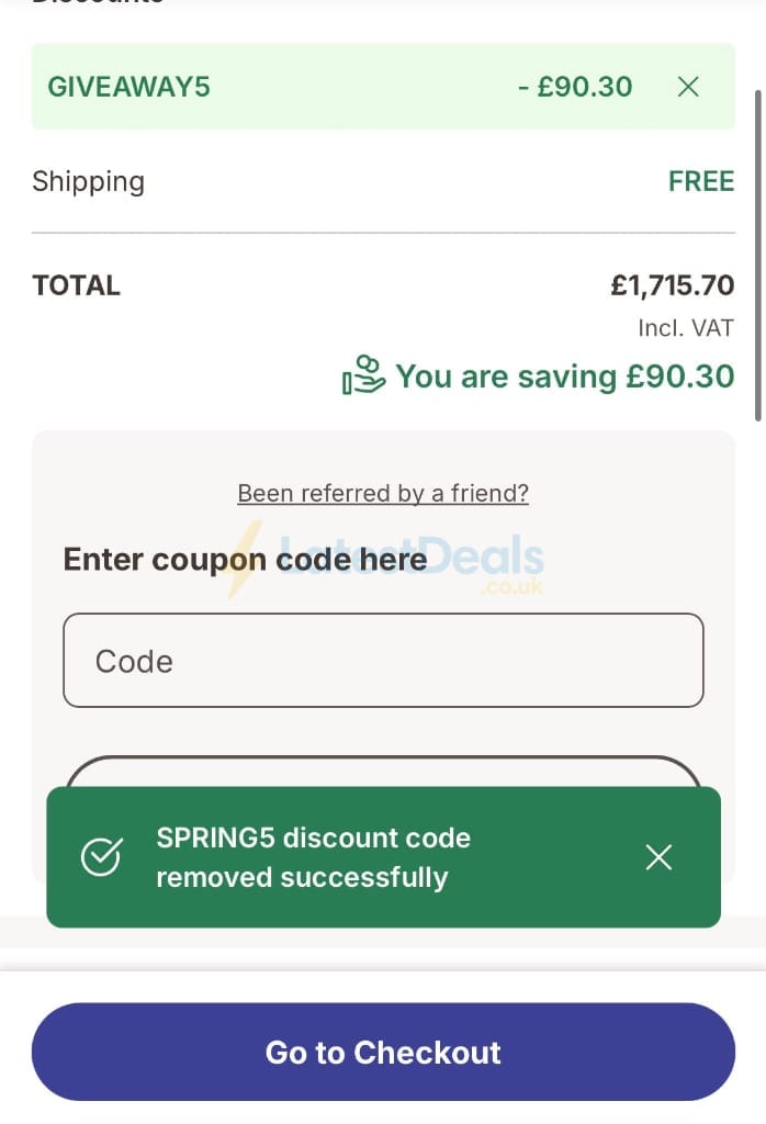 Screenshot of the Emma discount code working