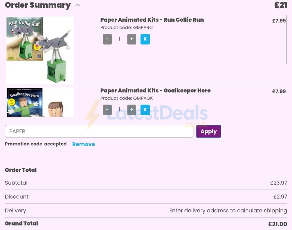 Screenshot of the Happy Puzzle discount code working