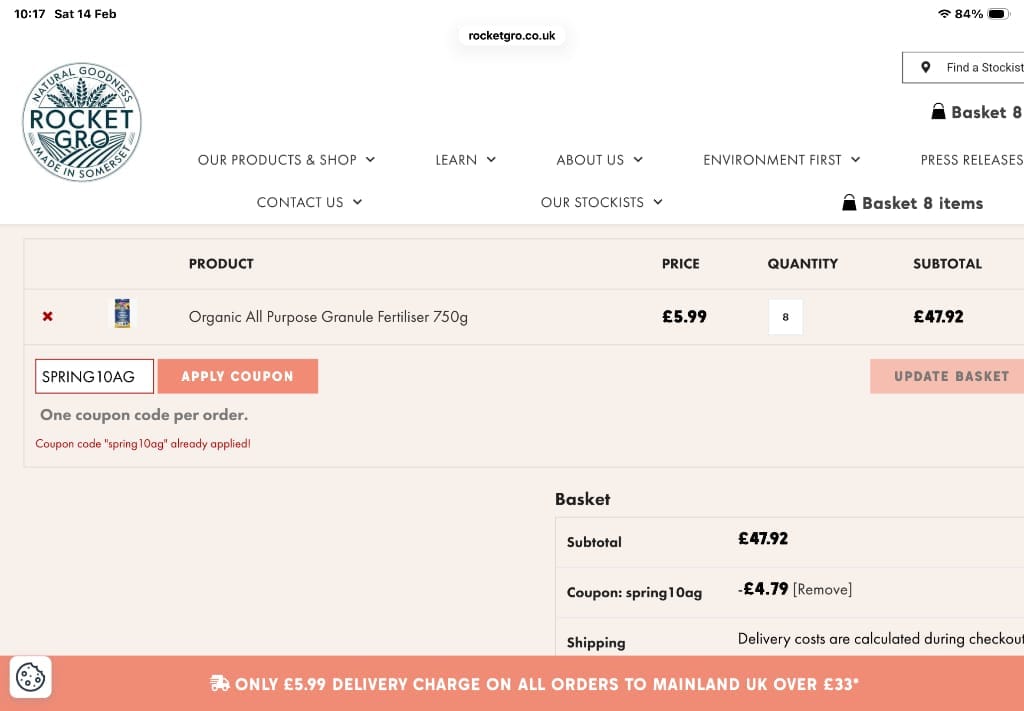 Screenshot of the Rocketgro discount code working