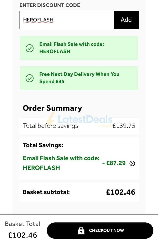 Screenshot of the No7 Beauty discount code working