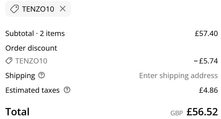 Screenshot of the Tenzo Tea discount code working