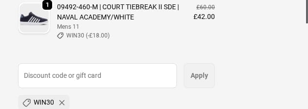 Screenshot of the K Swiss discount code working