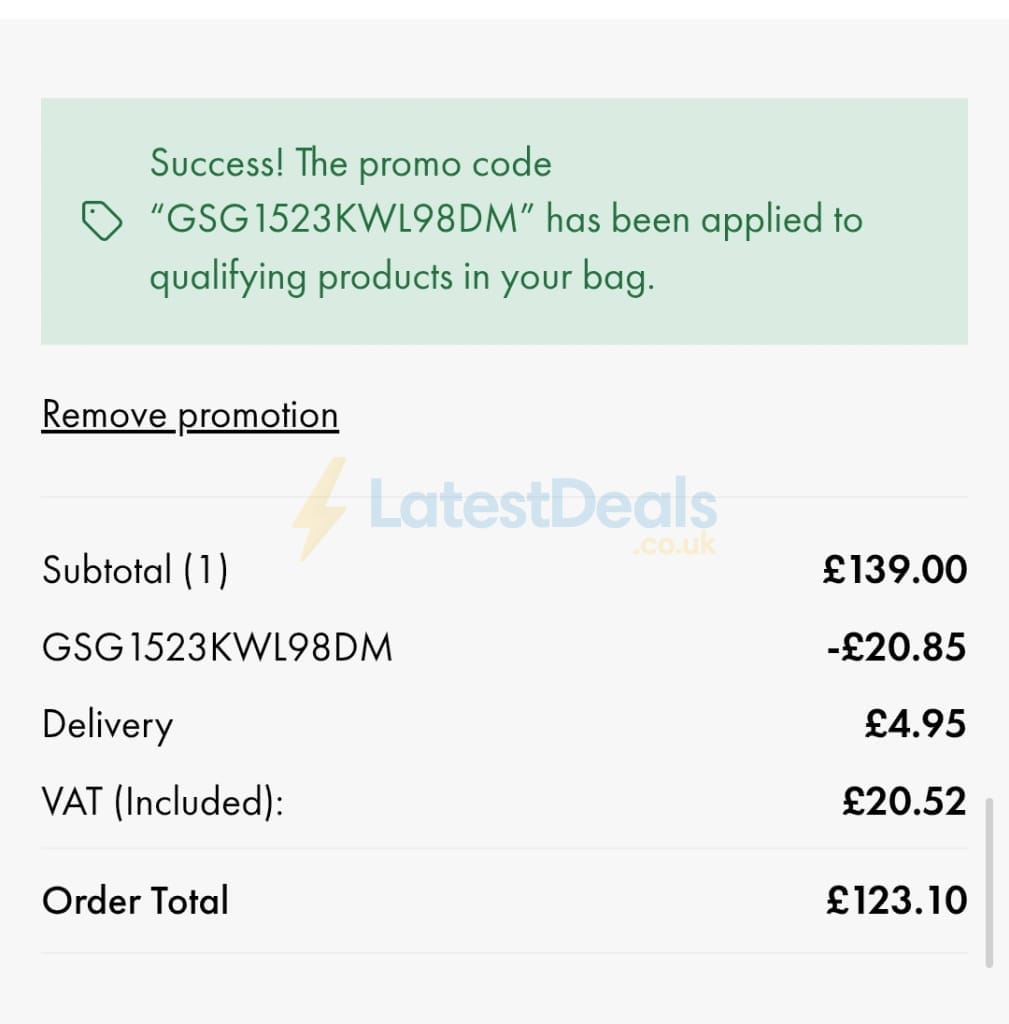 Screenshot of the Goldsmiths discount code working
