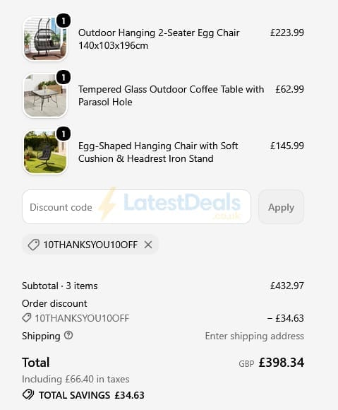 Screenshot of the Bathroom Deco discount code working