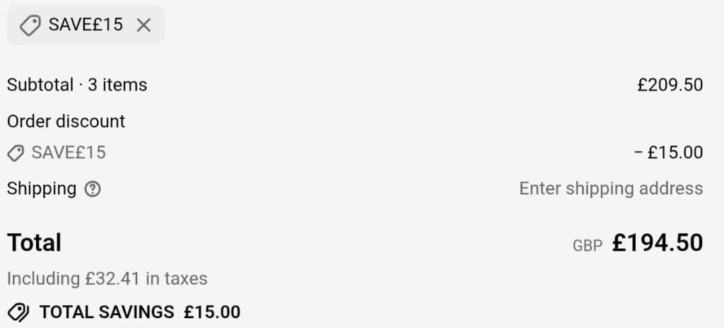 Screenshot of the Sara Miller discount code working