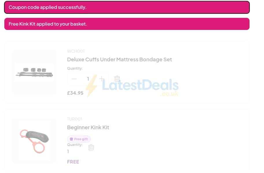 Screenshot of the Pulse & Cocktails discount code working