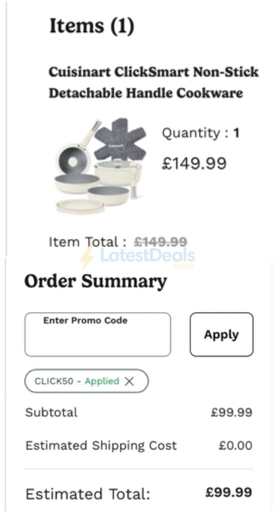 Screenshot of the Cuisinart discount code working