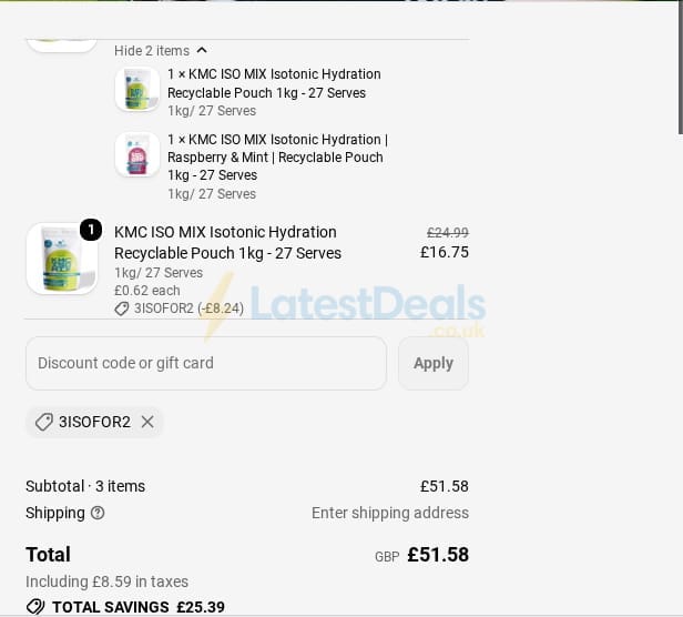 Screenshot of the Kendal Mint Co. discount code working