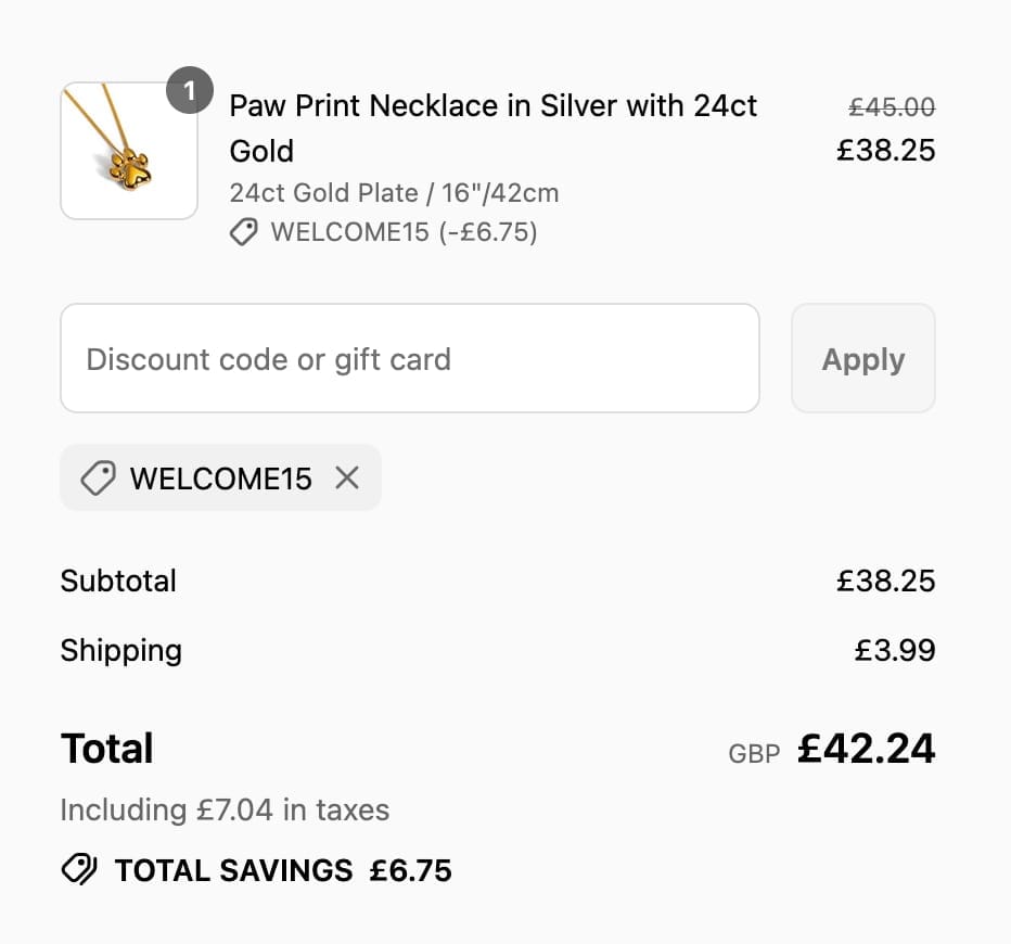 Screenshot of the Henryka discount code working
