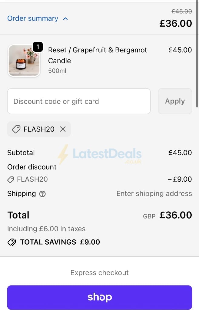 Screenshot of the Seven Seventeen discount code working