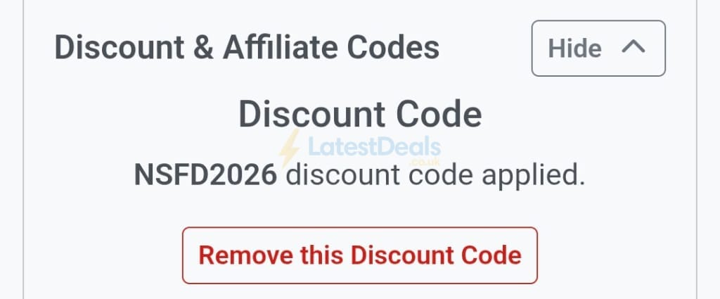 Screenshot of the Physique discount code working