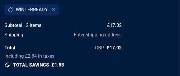 Screenshot of the Wiper Blades discount code working