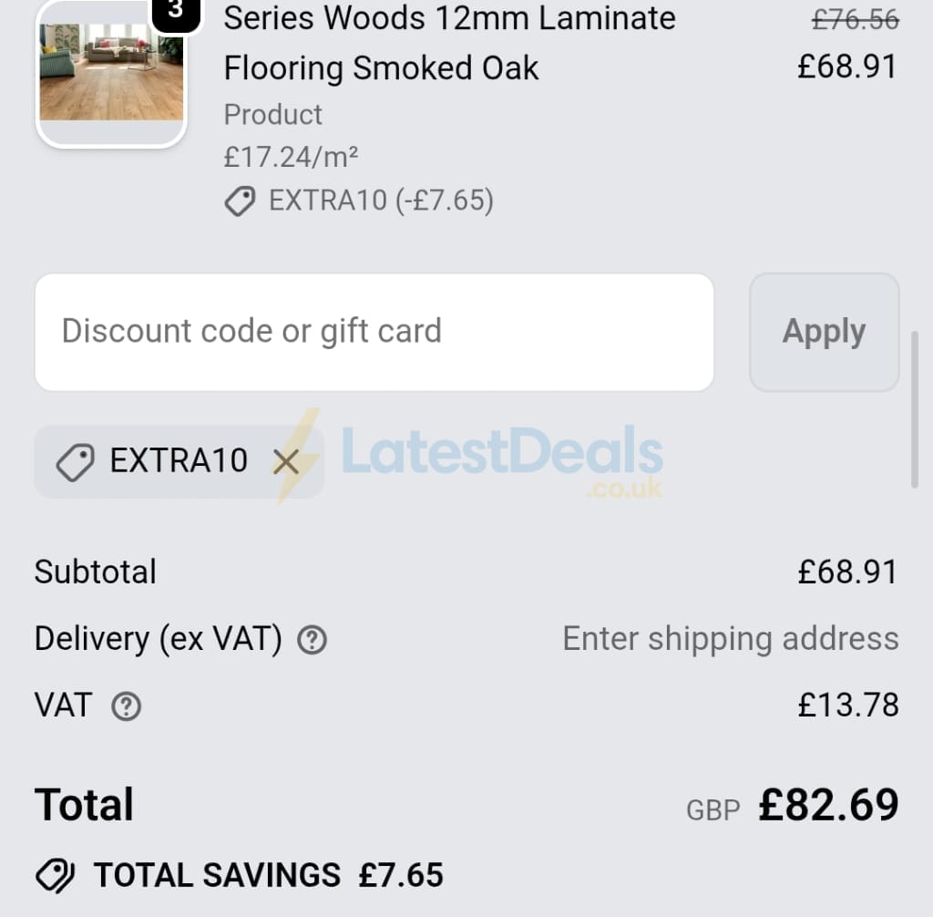 Screenshot of the UK Flooring Direct discount code working
