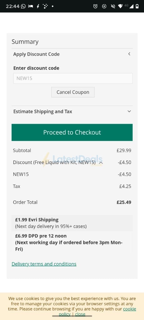 Screenshot of the Eleaf World discount code working