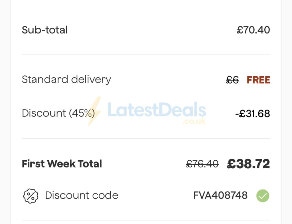Screenshot of the Frive discount code working