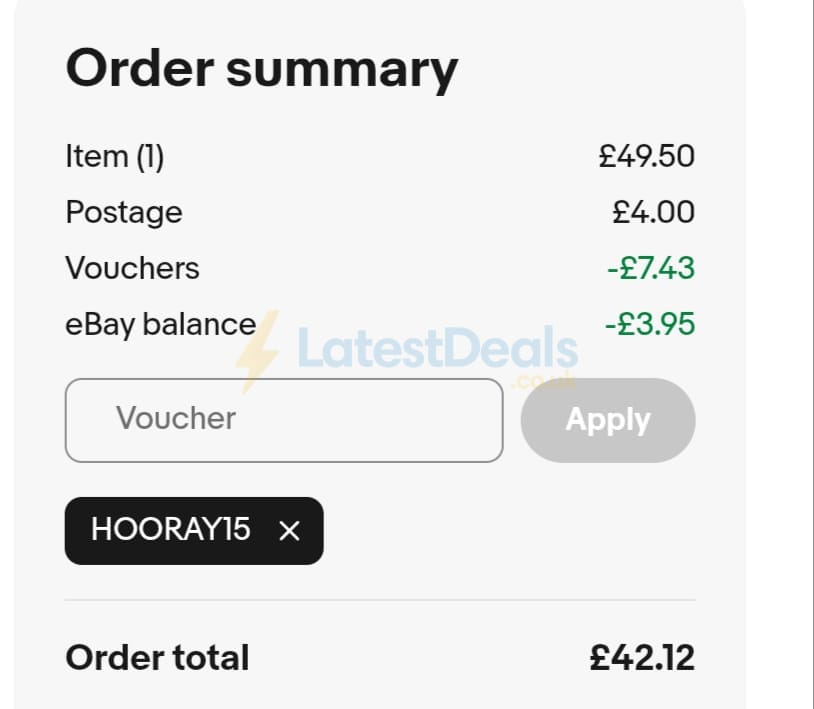 Screenshot of the ebay discount code working