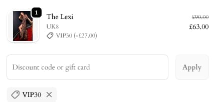 Screenshot of the Hope & Ivy discount code working