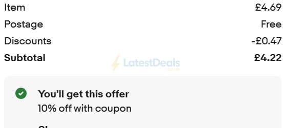 Screenshot of the ebay discount code working
