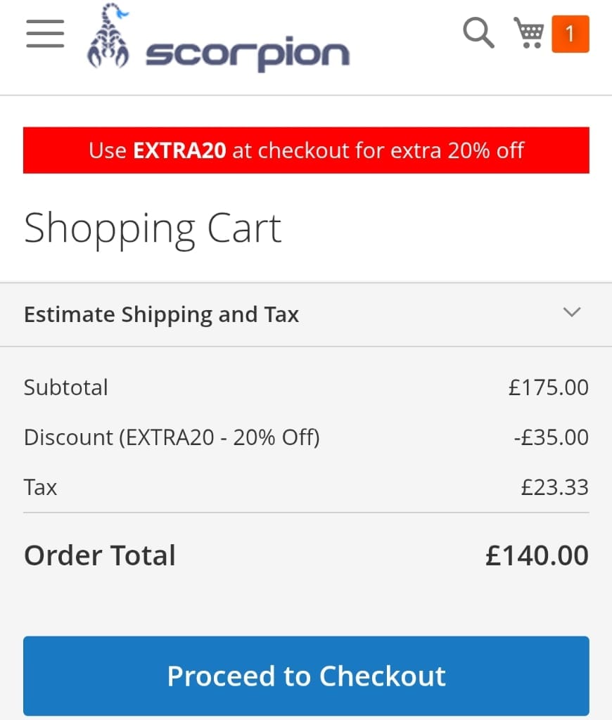 Screenshot of the Scorpion Shoes discount code working