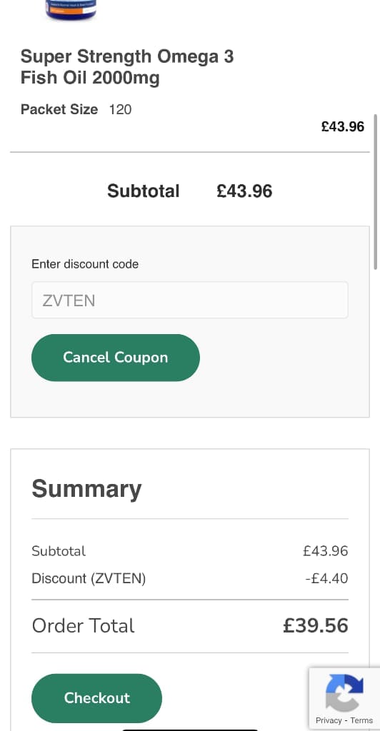 Screenshot of the ZipVit discount code working