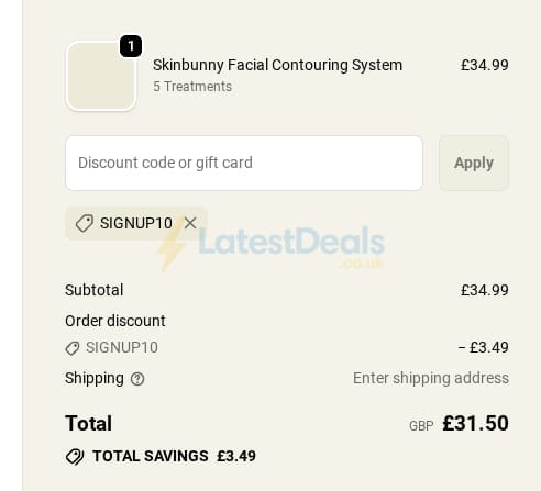 Screenshot of the Skinbunny discount code working