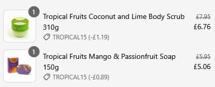 Screenshot of the The Somerset Toiletry Co discount code working