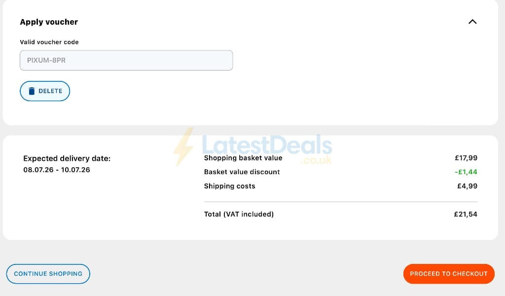 Screenshot of the Pixum discount code working