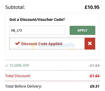 Screenshot of the Happy Beaks discount code working
