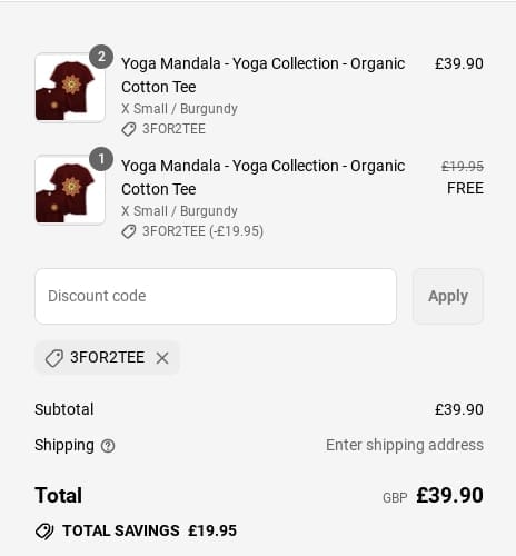 Screenshot of the One Choice Apparel discount code working