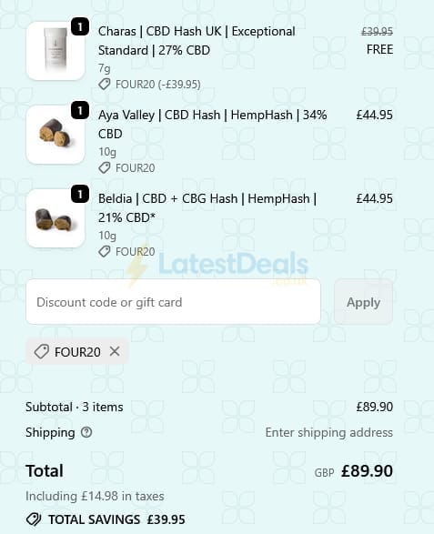 Screenshot of the HempHash discount code working