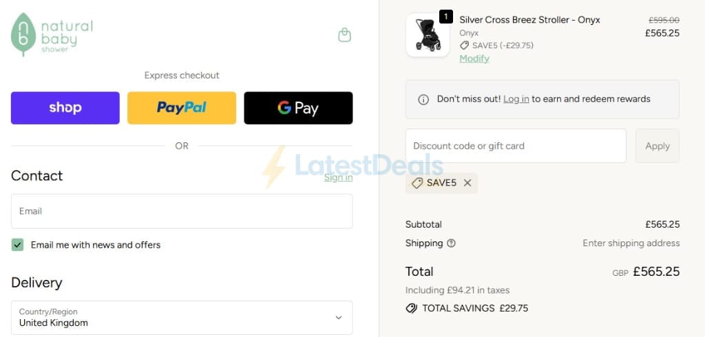 Screenshot of the Natural Baby Shower discount code working