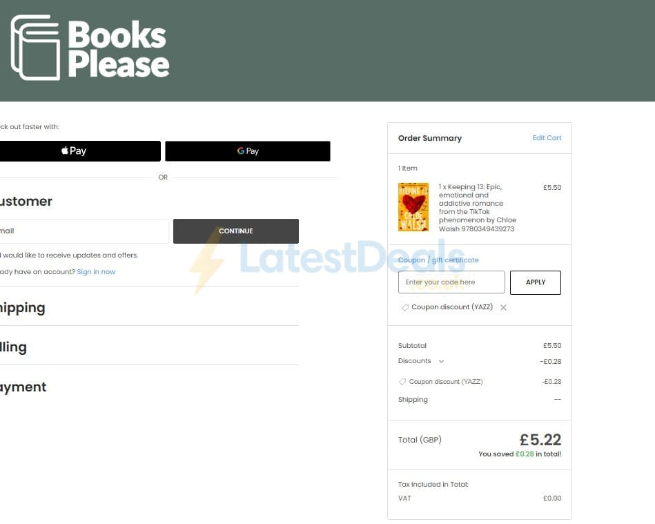 Screenshot of the Books Please discount code working