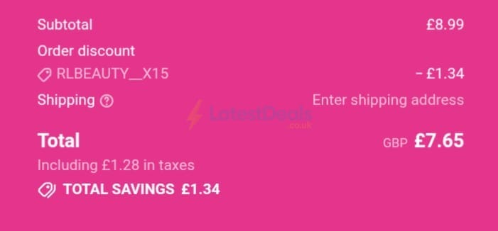 Screenshot of the LashBase discount code working