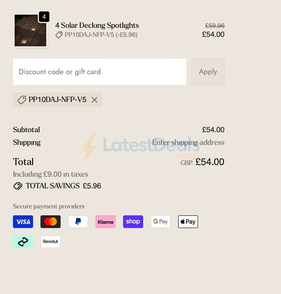 Screenshot of the Lights4fun discount code working